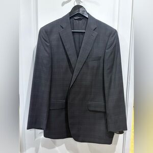 Men's Slim Fit Suit - Dark Grey/Black Plaid with Light Blue Pinstripe